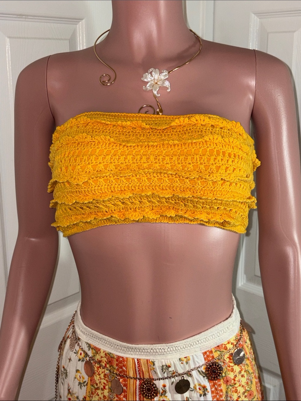 Sunny Yellow Crochet Bandeau Top size small